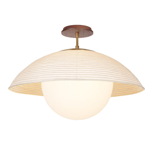 Maru Surface with a Natural shade shown in Heirloom Brass with a Walnut Wood canopy