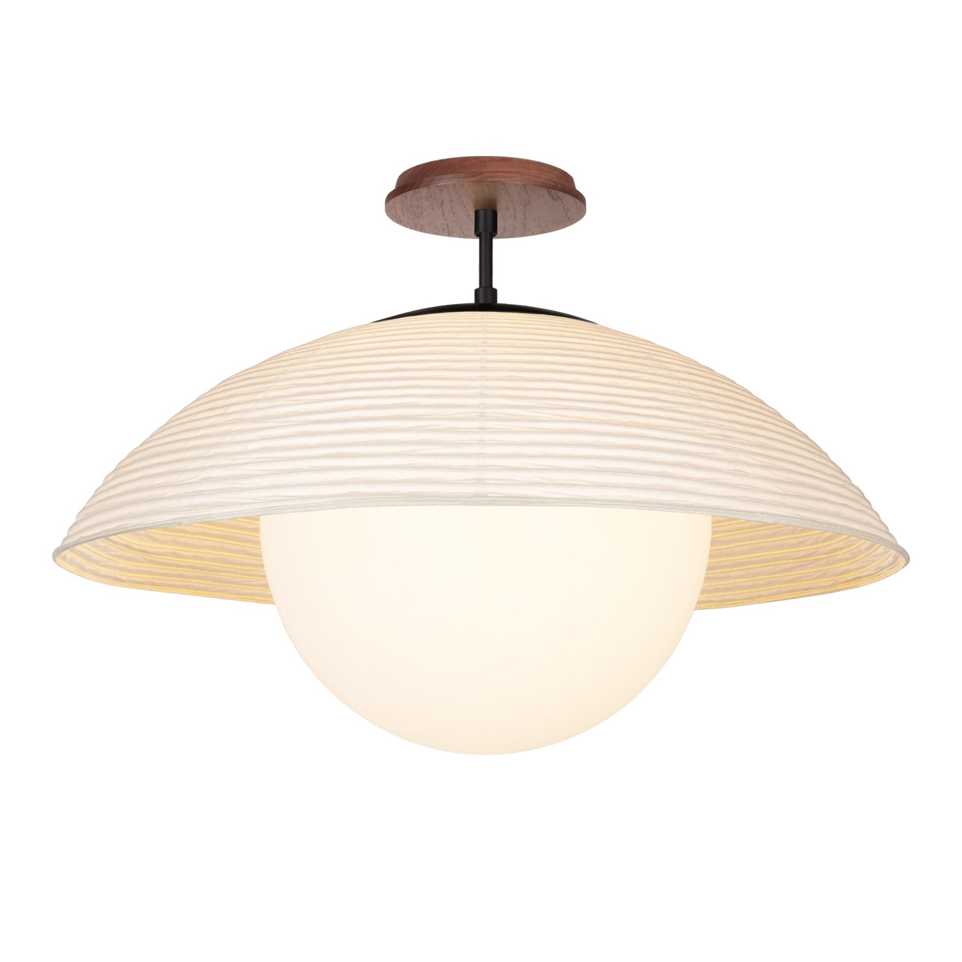 Maru Surface with a Natural shade shown in Matte Black with a Walnut Wood canopy