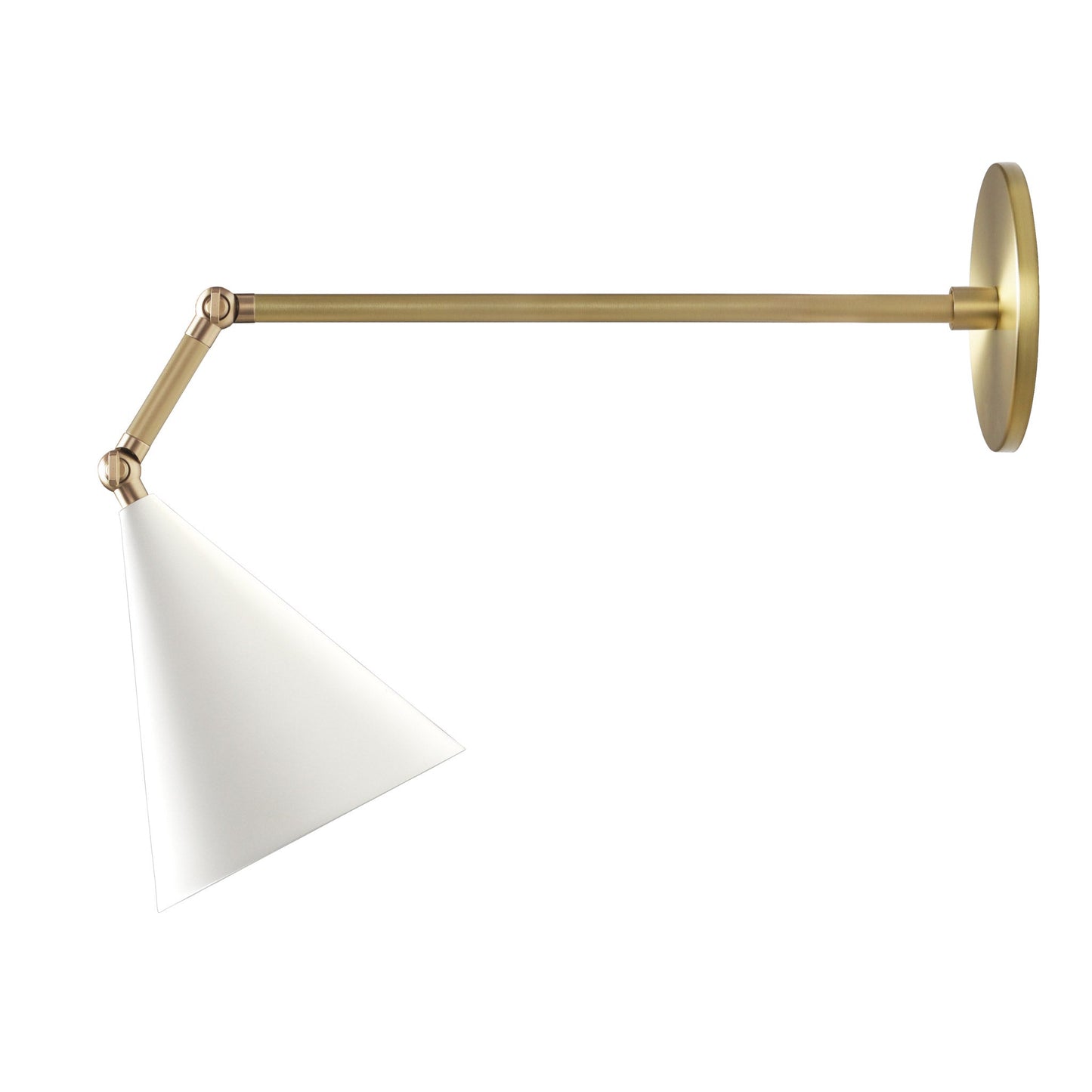 Petra Articulated shown in White and Brass with a 12" arm