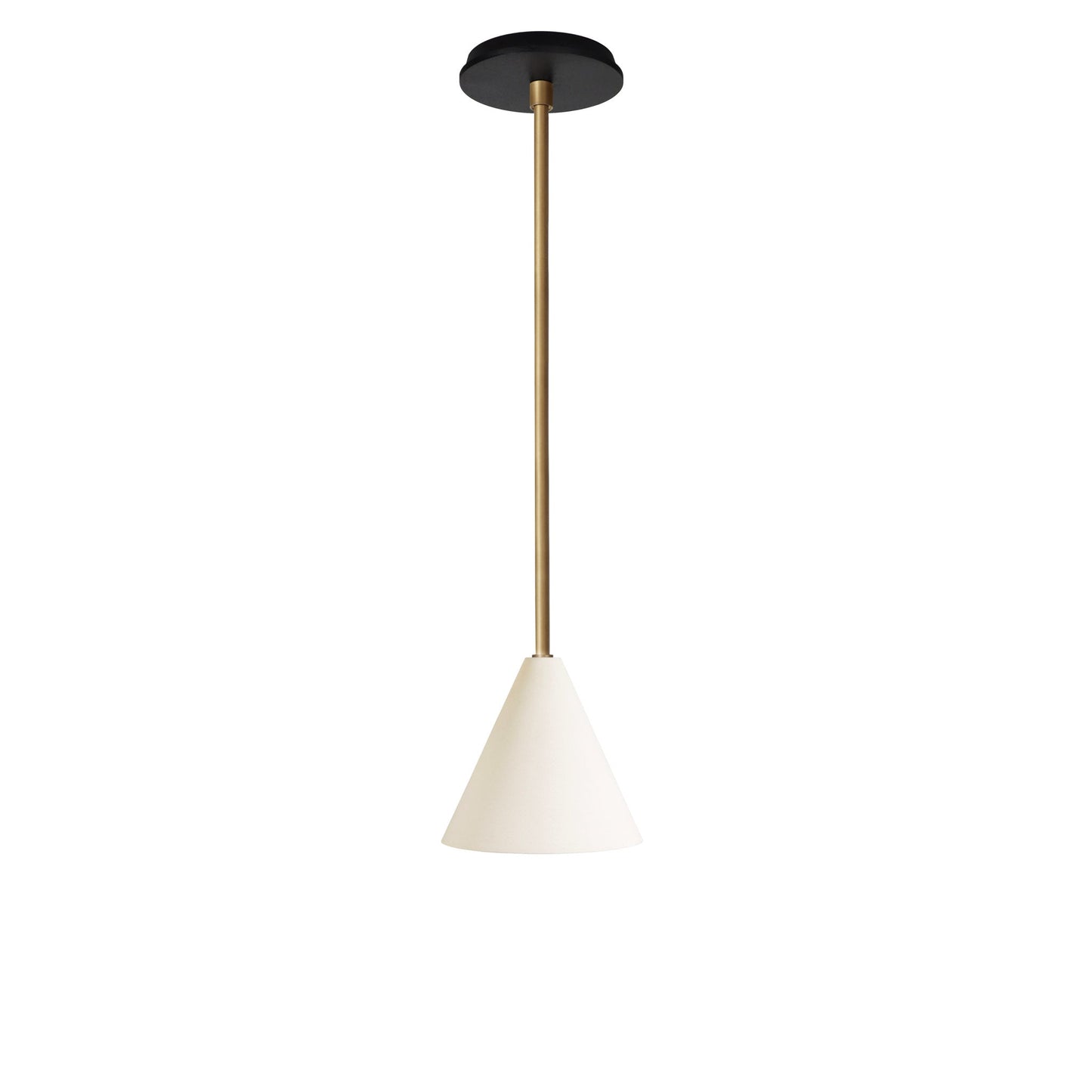 Petra Ceramic Pendant shown in Heirloom Brass and a Black Stained Wood canopy