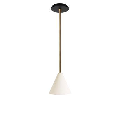 Petra Ceramic Pendant shown in Heirloom Brass and a Black Stained Wood canopy