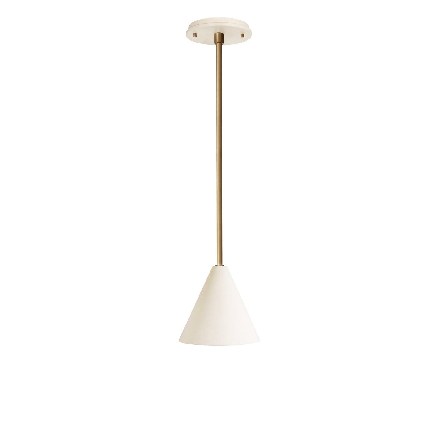 Petra Ceramic Pendant shown in Heirloom Brass and a Bone Ceramic canopy