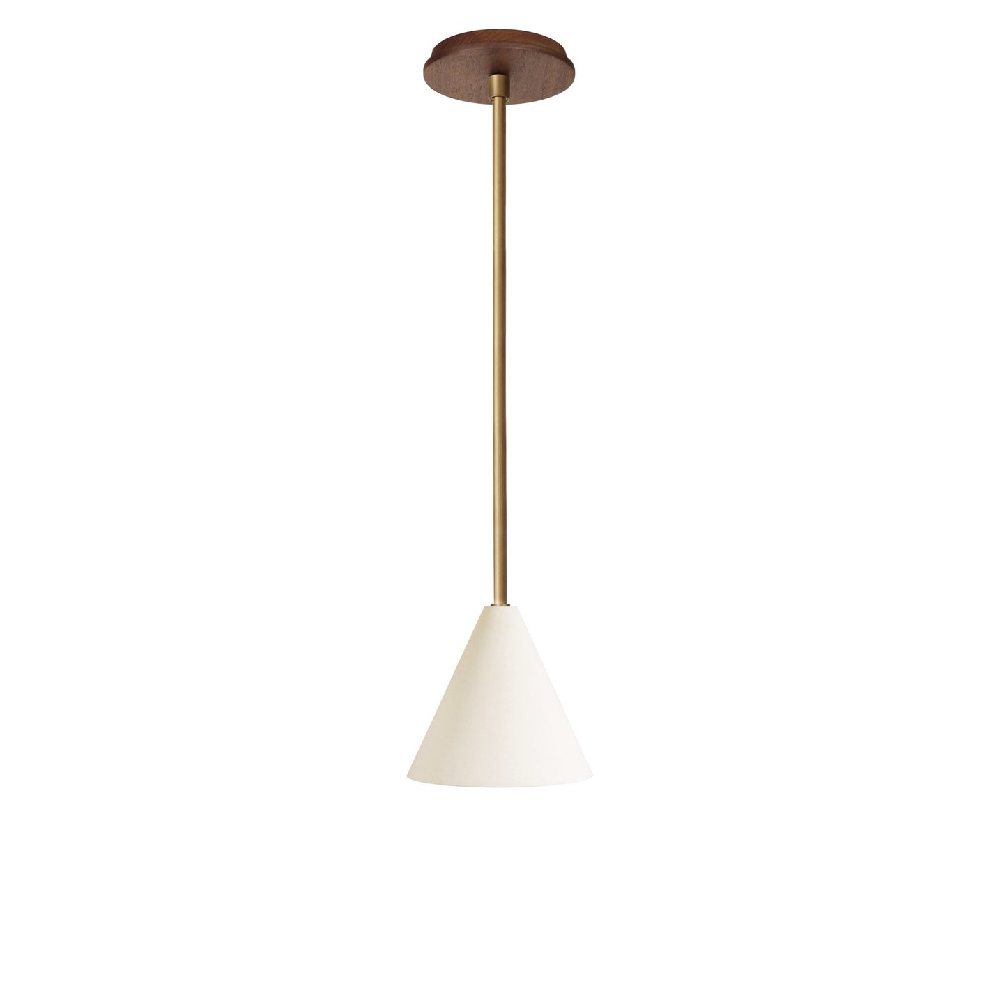 Petra Ceramic Pendant shown in Heirloom Brass and a Walnut Wood canopy