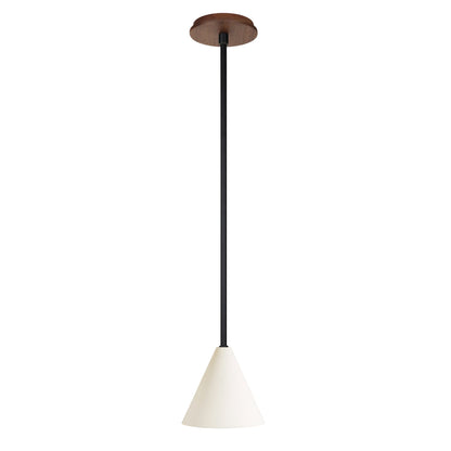Petra Ceramic Pendant shown in Matte Black with a Walnut Wood canopy