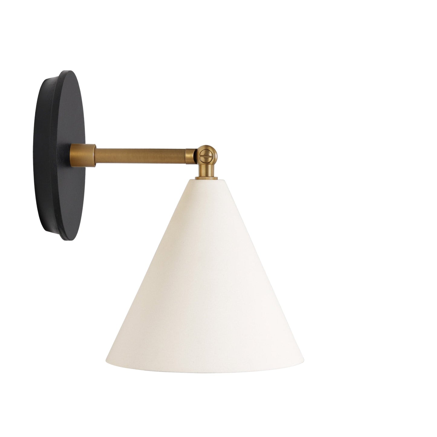 Petra Ceramic Sconce shown in Heirloom Brass with a 3" rod and Black Stained Wood canopy