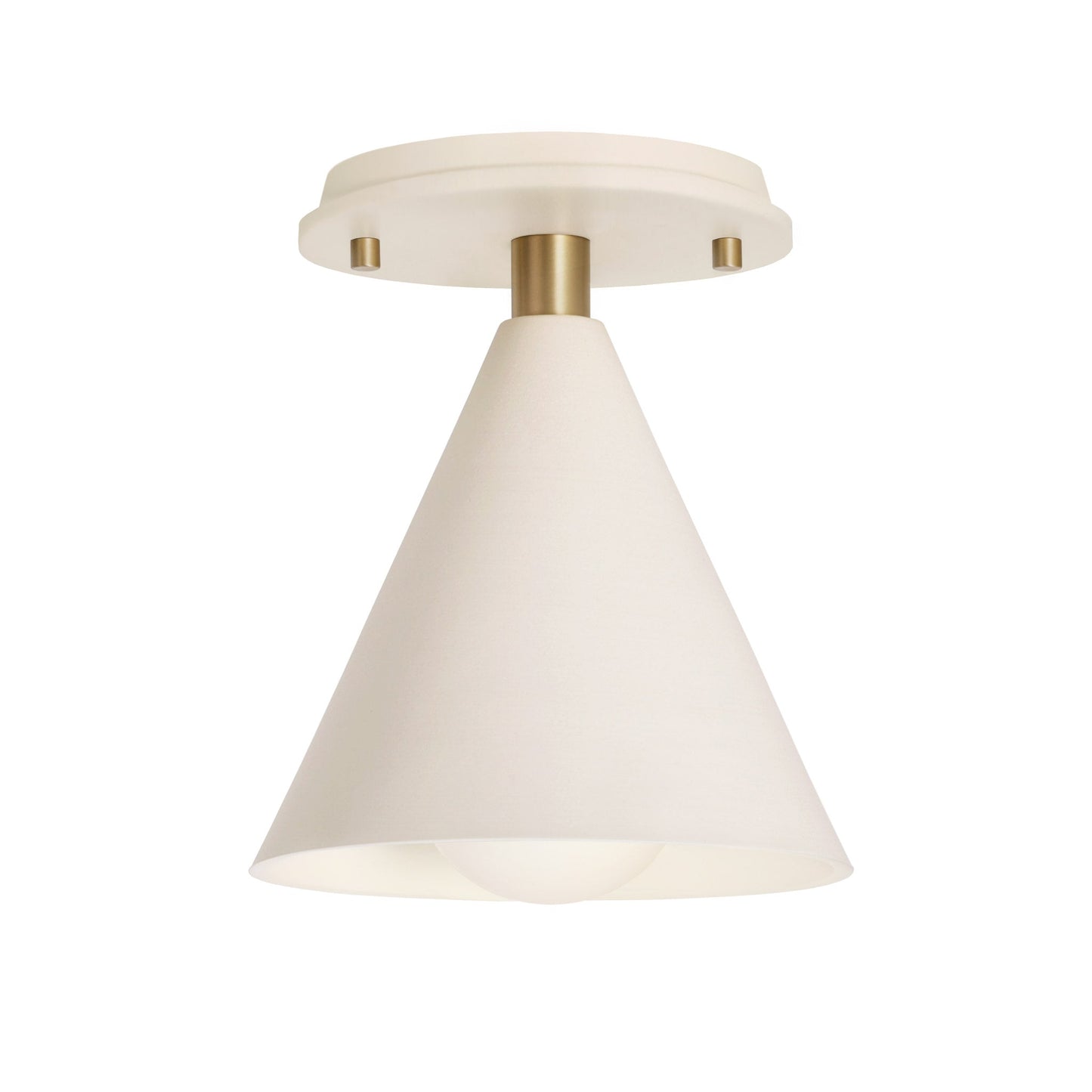 Petra Ceramic Surface shown in Brass with a Bone Ceramic Canopy and a Tala Sphere II Bulb