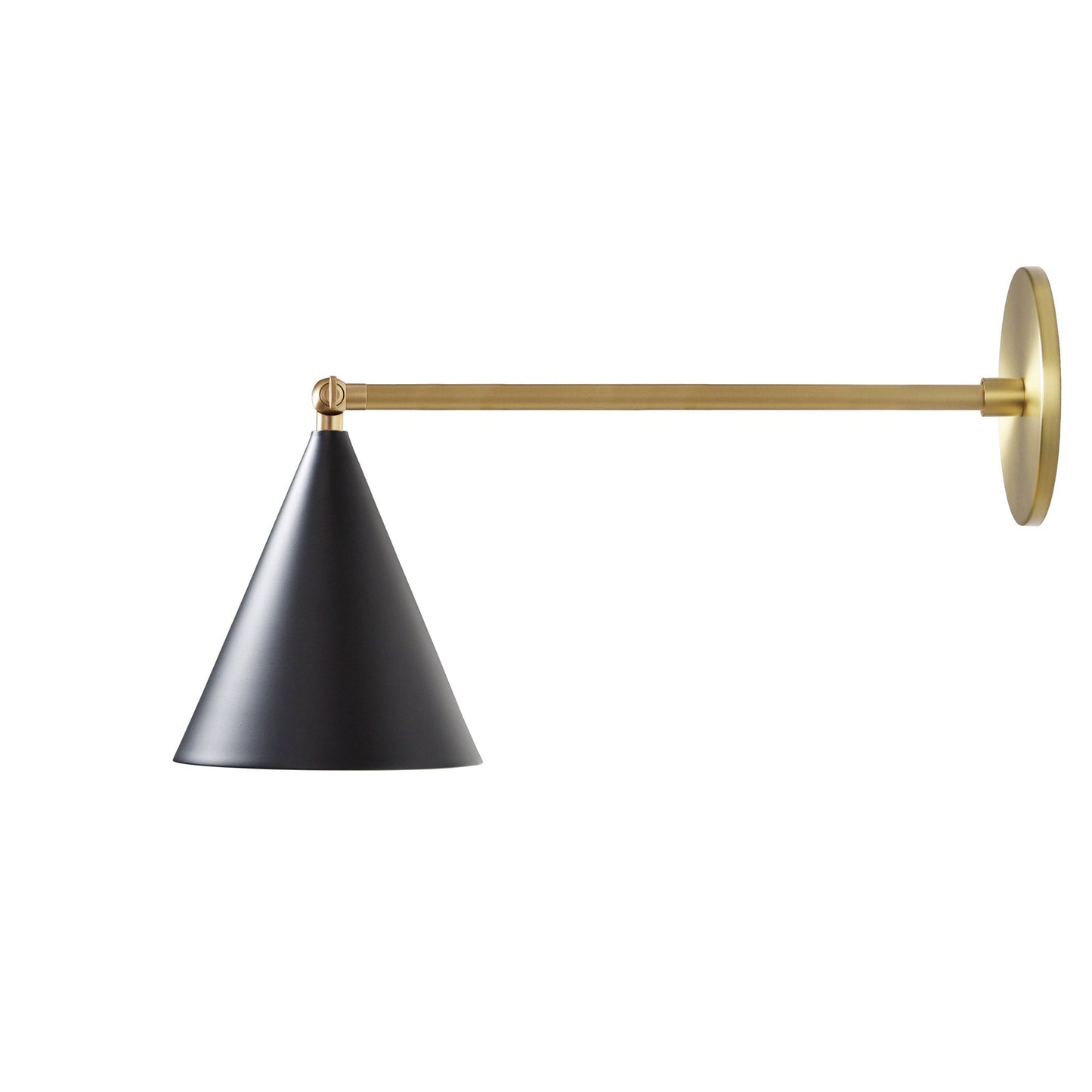 Petra Sconce shown in Matte Black and Brass with a 12" arm
