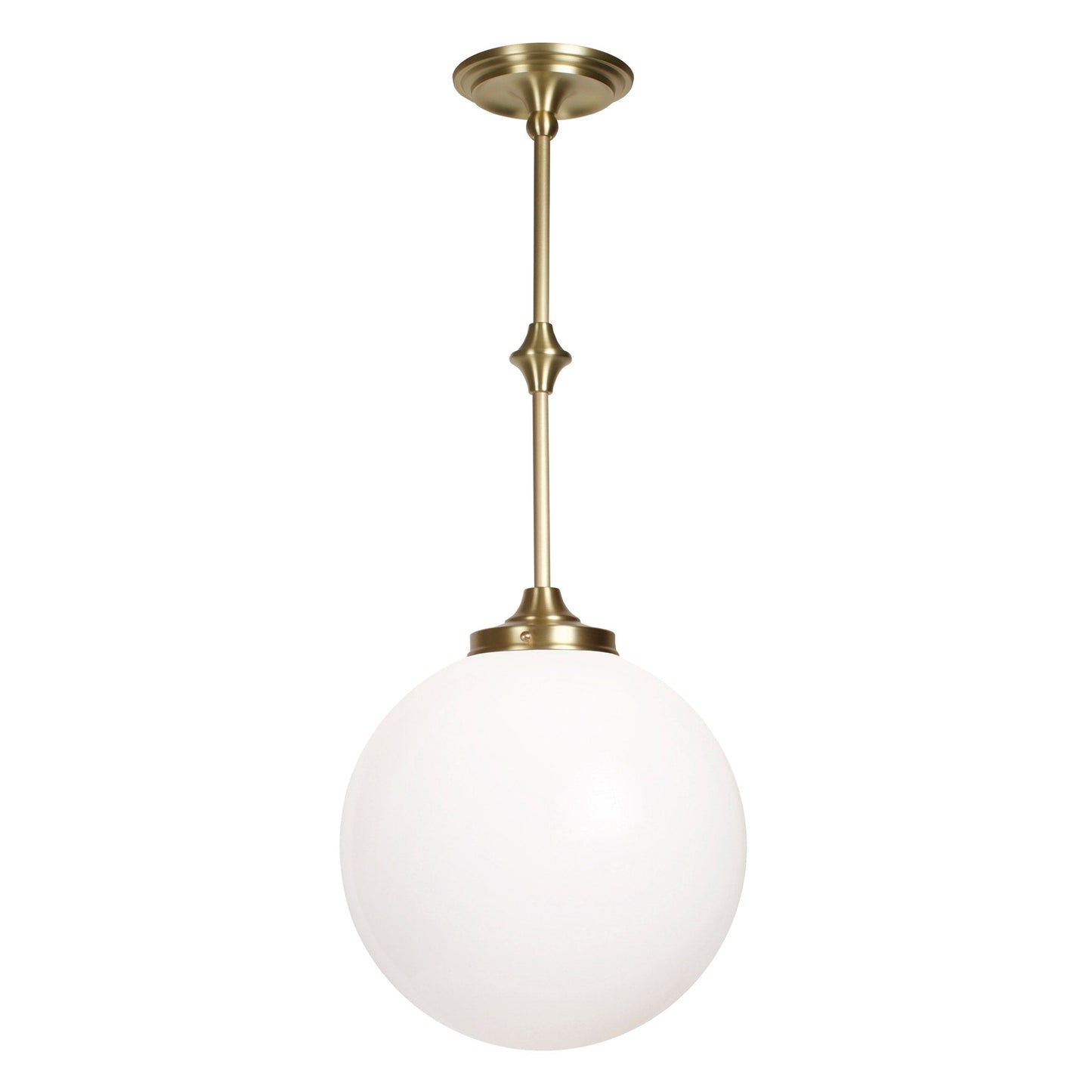 Bijou Pendant shown in Brass with an Opal 12" Globe.