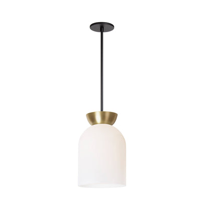 Colette Pendant shown in Opal Glass with Brass with Matte Black.