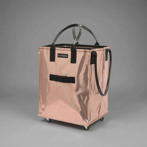Rolling Tote Bag with Zip Top & Button Closure