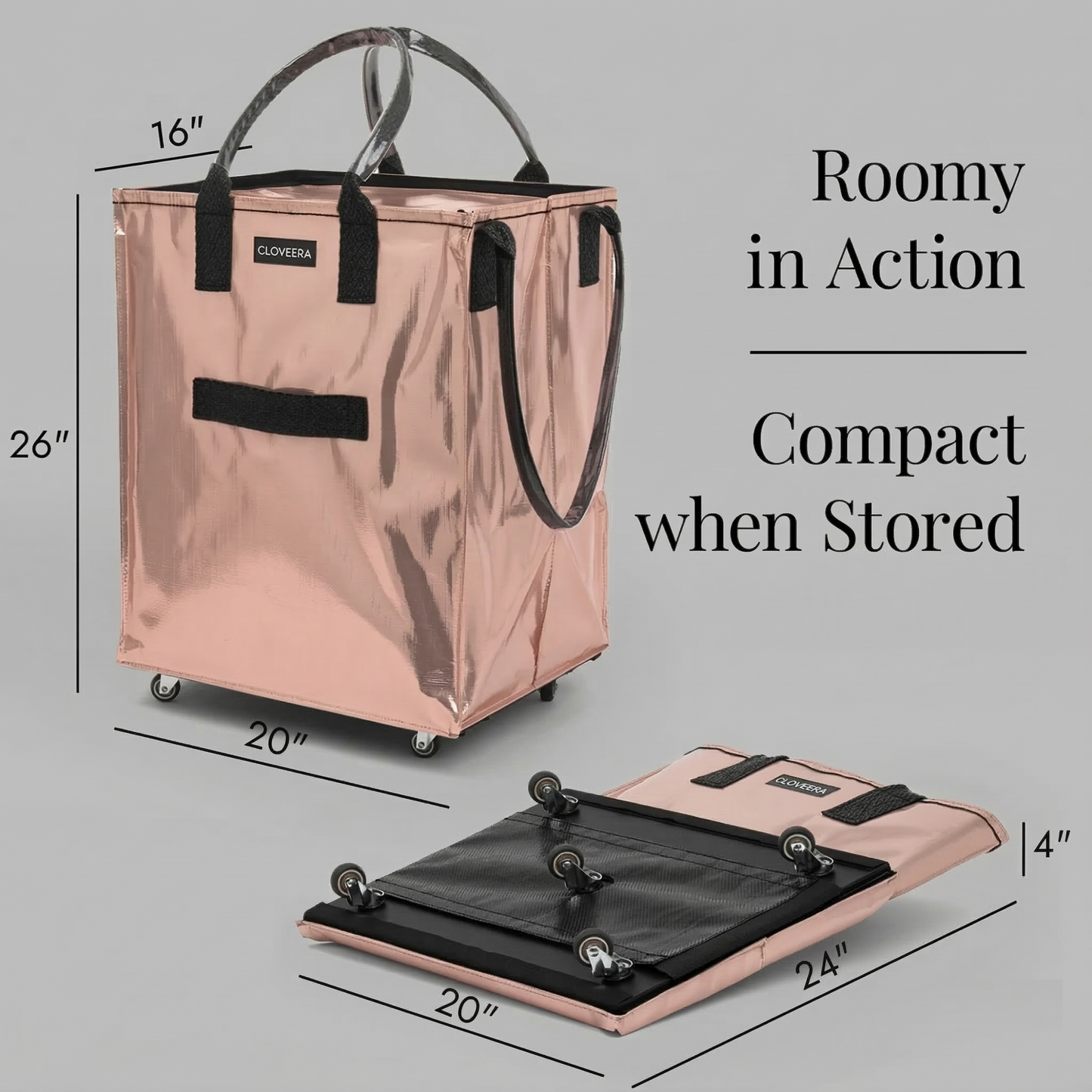 Rolling Tote Bag with Zip Top & Button Closure