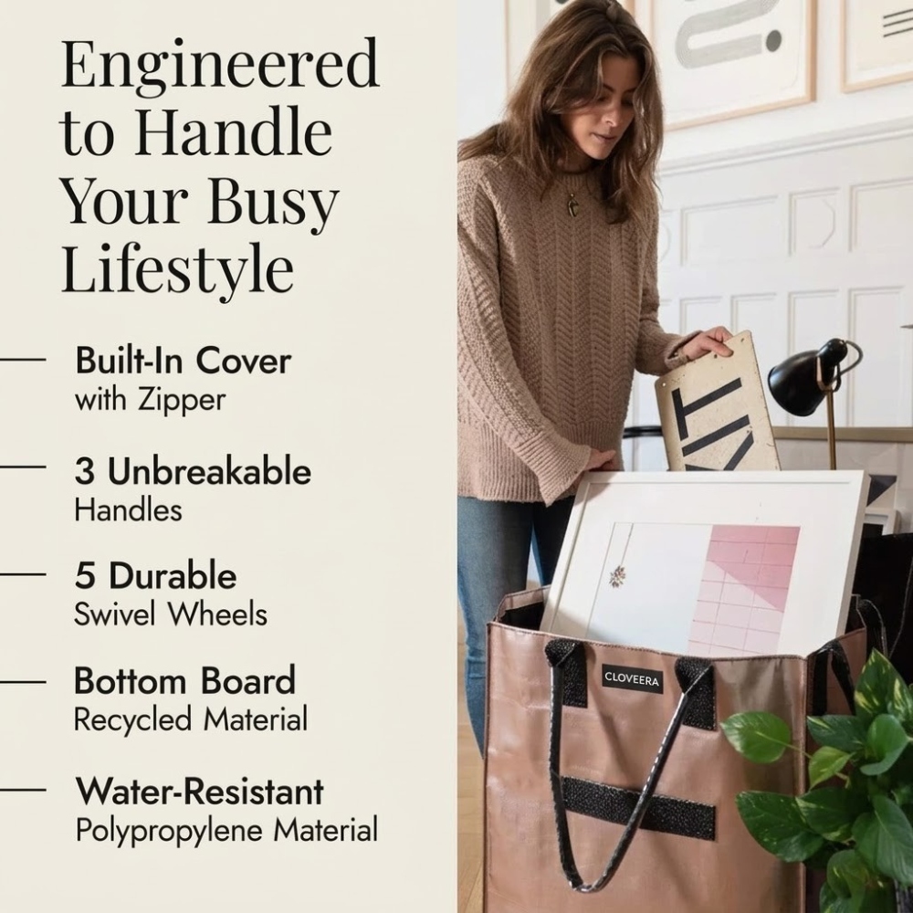 Rolling Tote Bag with Zip Top & Button Closure