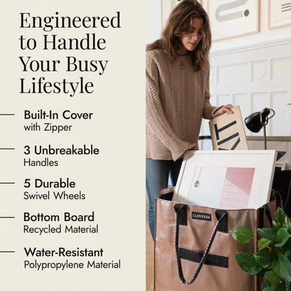 Rolling Tote Bag with Zip Top & Button Closure