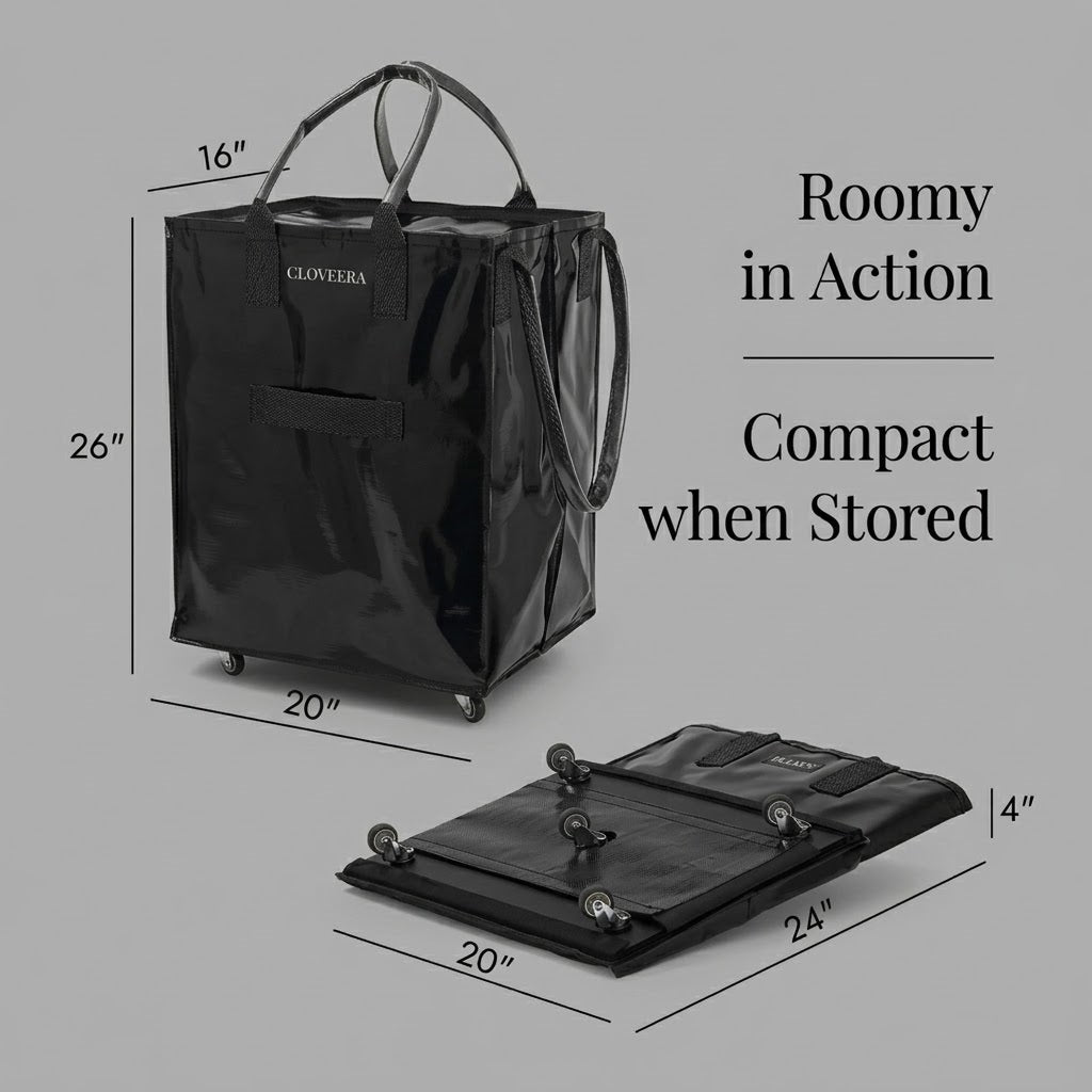 Rolling Tote Bag with Zip Top & Button Closure